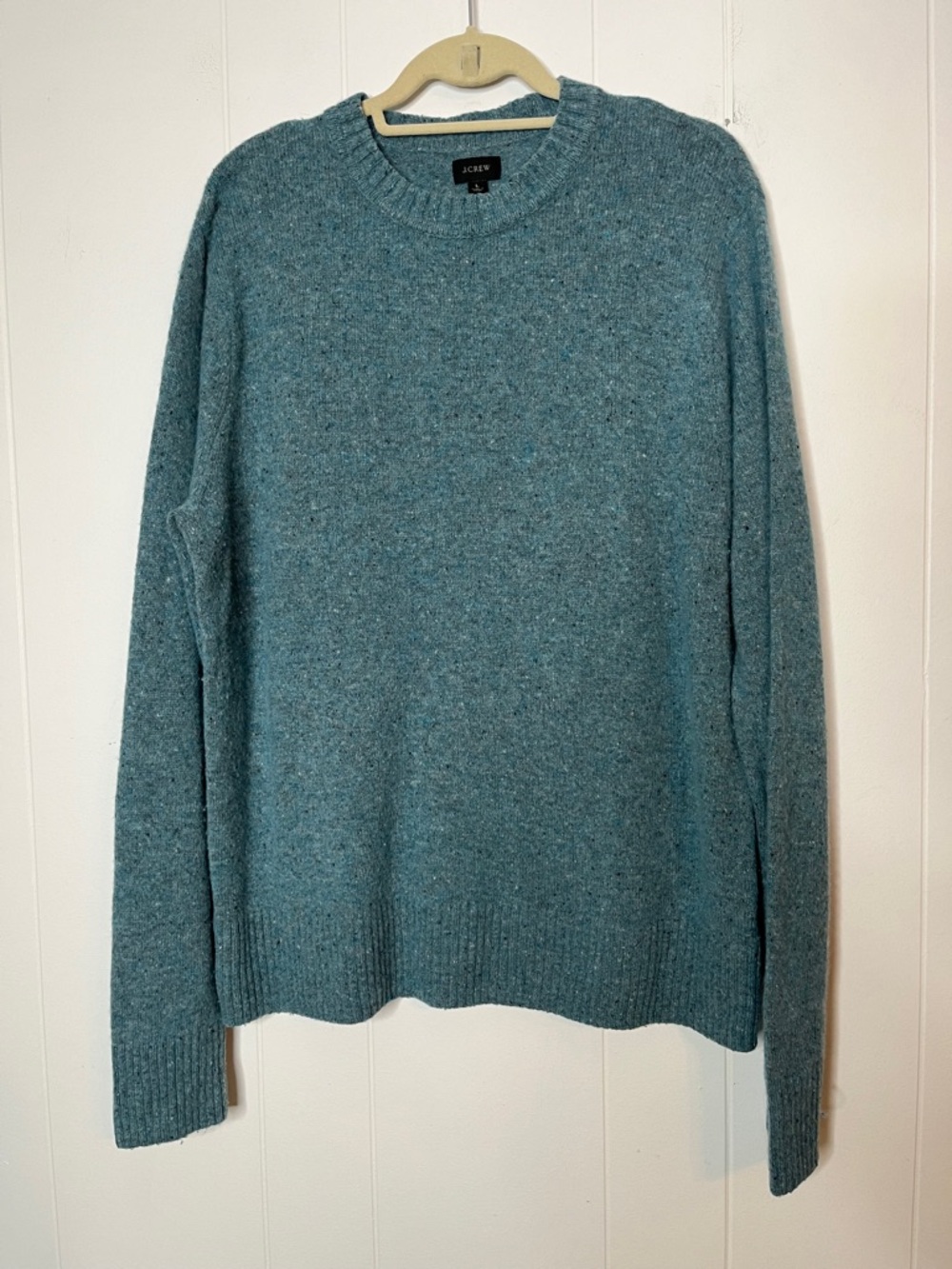 J. Crew Men's Crewneck Sweater in Heathered Blue Merino Wool Blend Size L